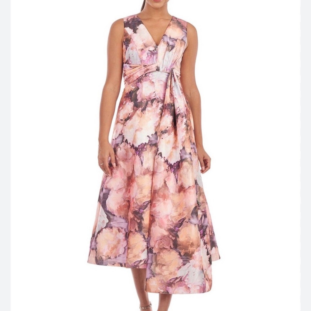 Kay Unger Lani Soft Orchid Multi Midi Dress